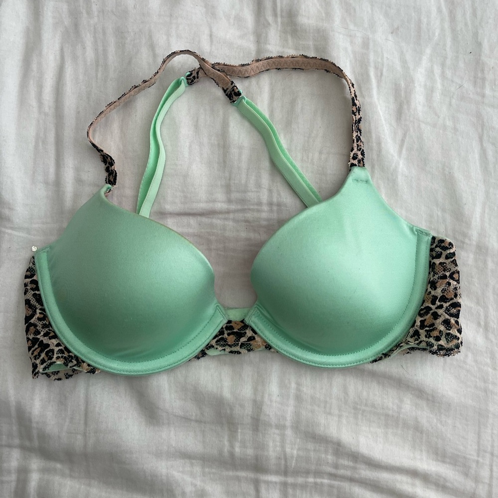 Victoria's Secret Mint and Leopard Print Bra
